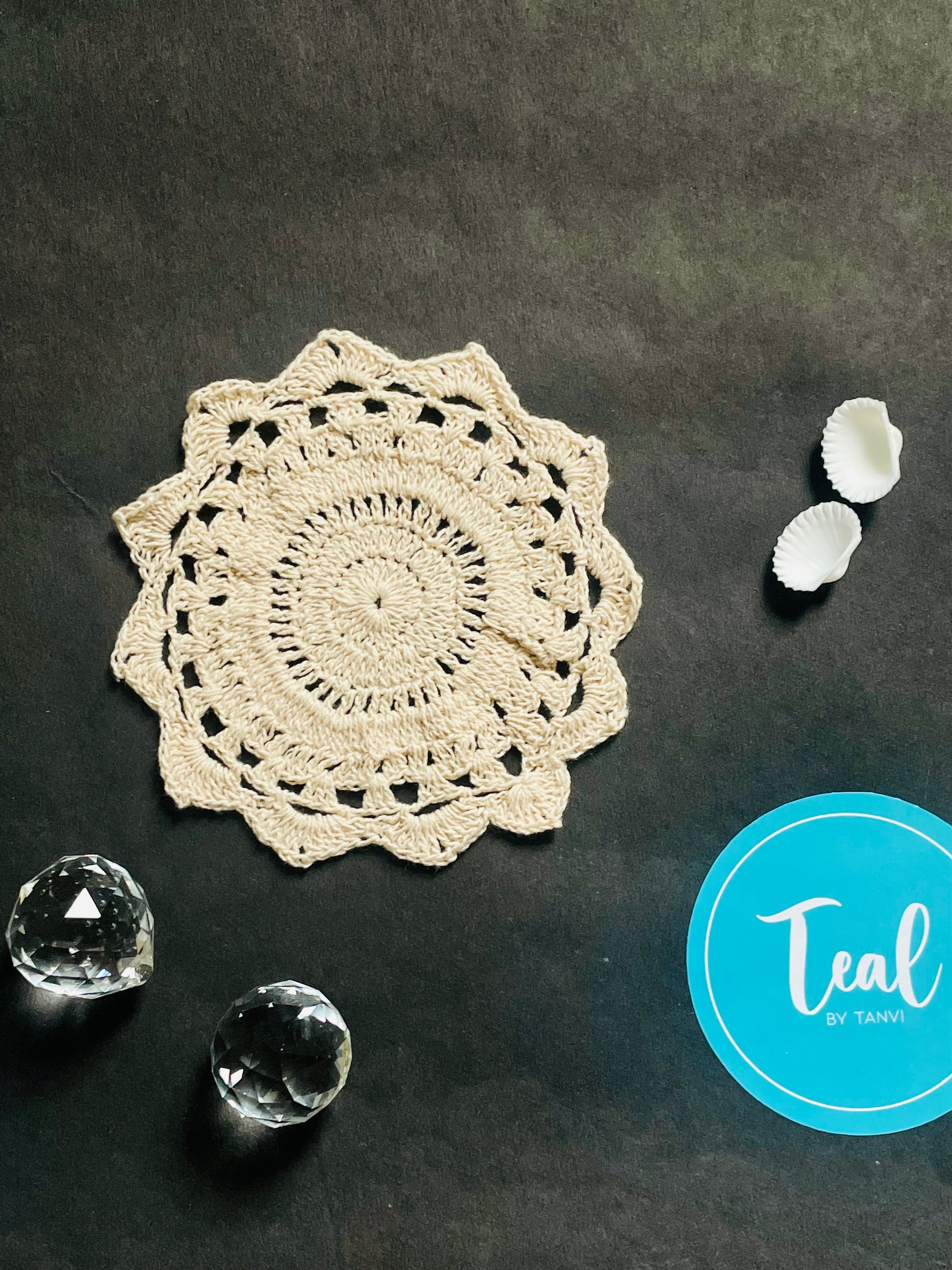 Off-White Crochet Doily - Teal By Tanvi