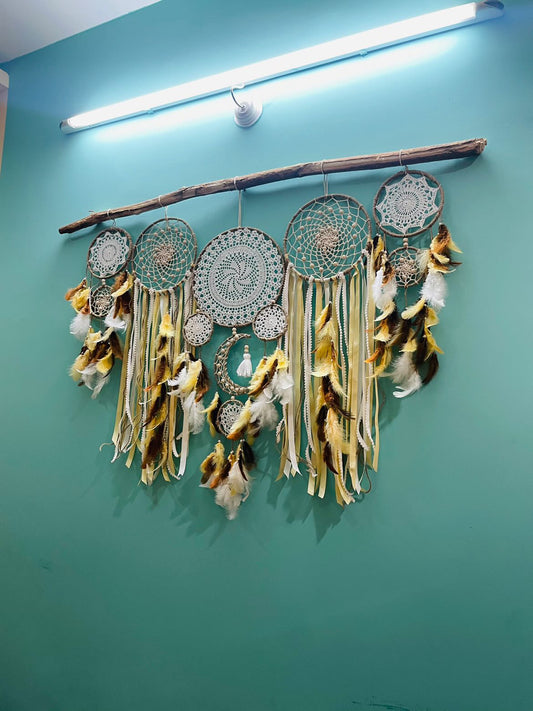 Giant Bohemain Cluster Dreamcatcher - Brown Hues - Teal By Tanvi