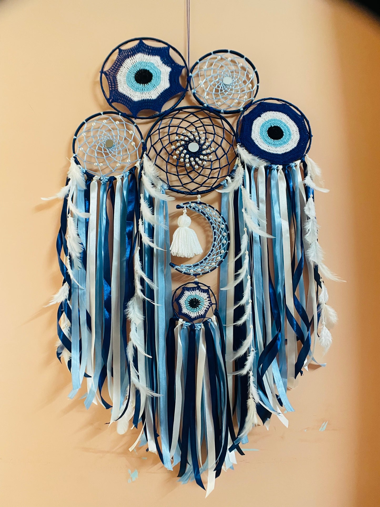 Evil Eye Bohemian Cluster Dreamcatcher with Moon