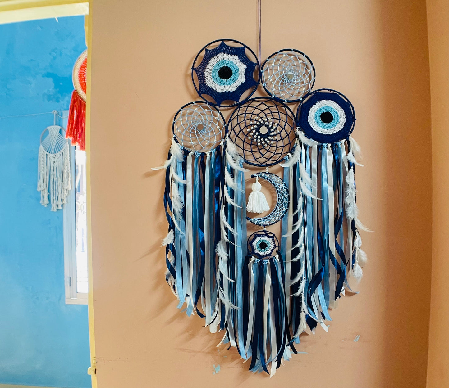 Evil Eye Bohemian Cluster Dreamcatcher with Moon