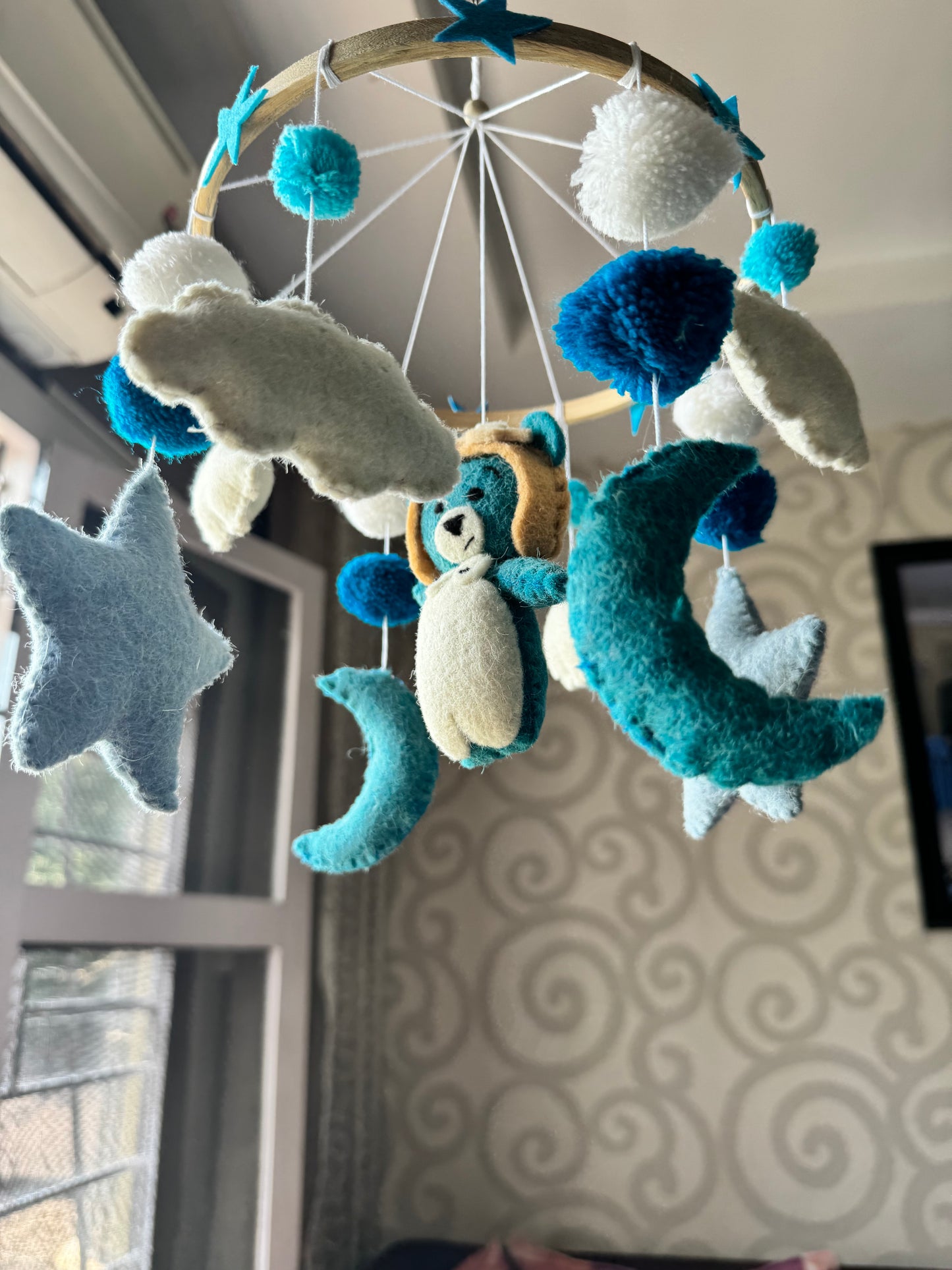 Felt Cot Mobile Hanging Moon & Stars - Baby/Kids Room Decor