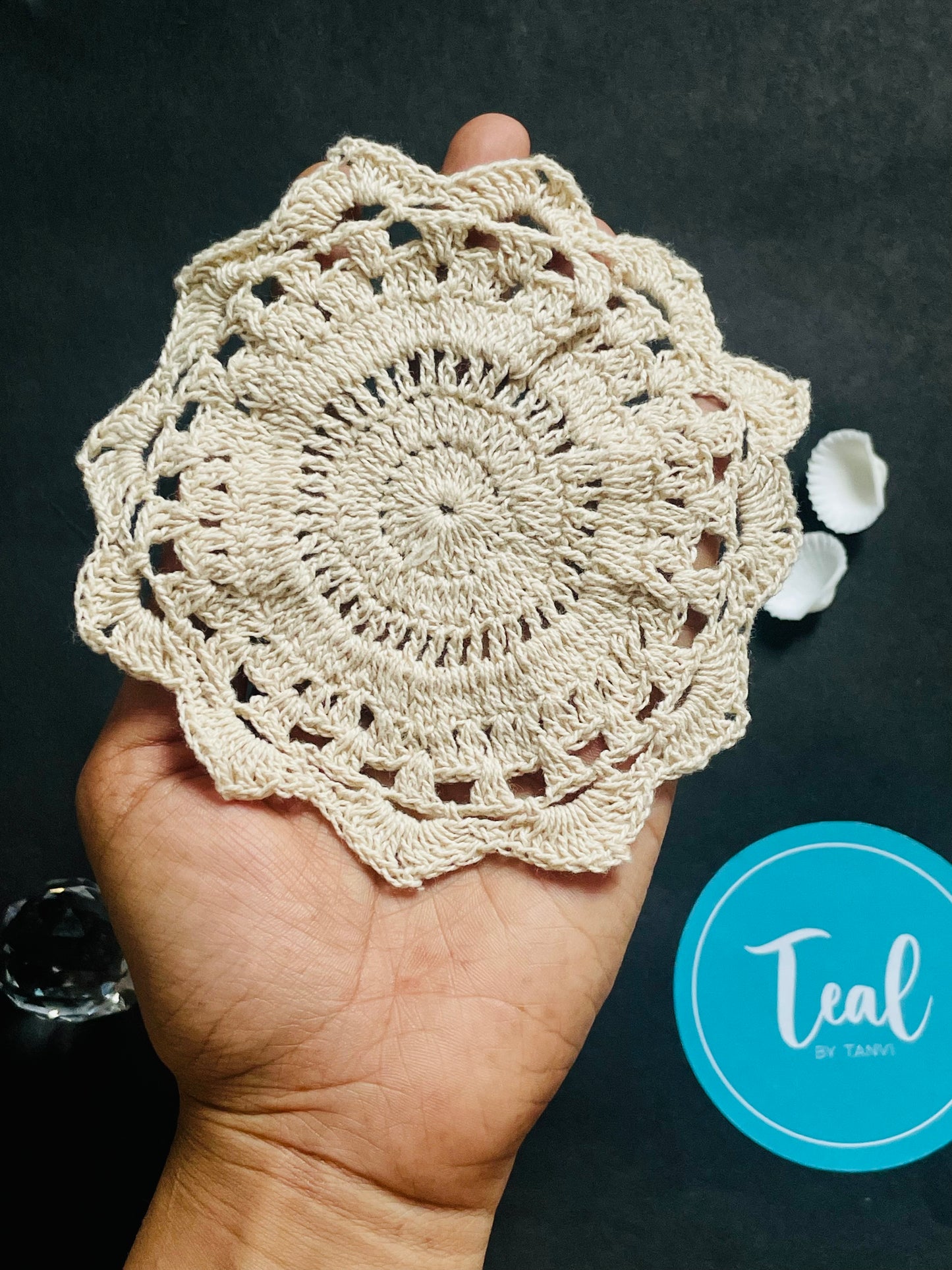 Off-White Crochet Doily - Teal By Tanvi