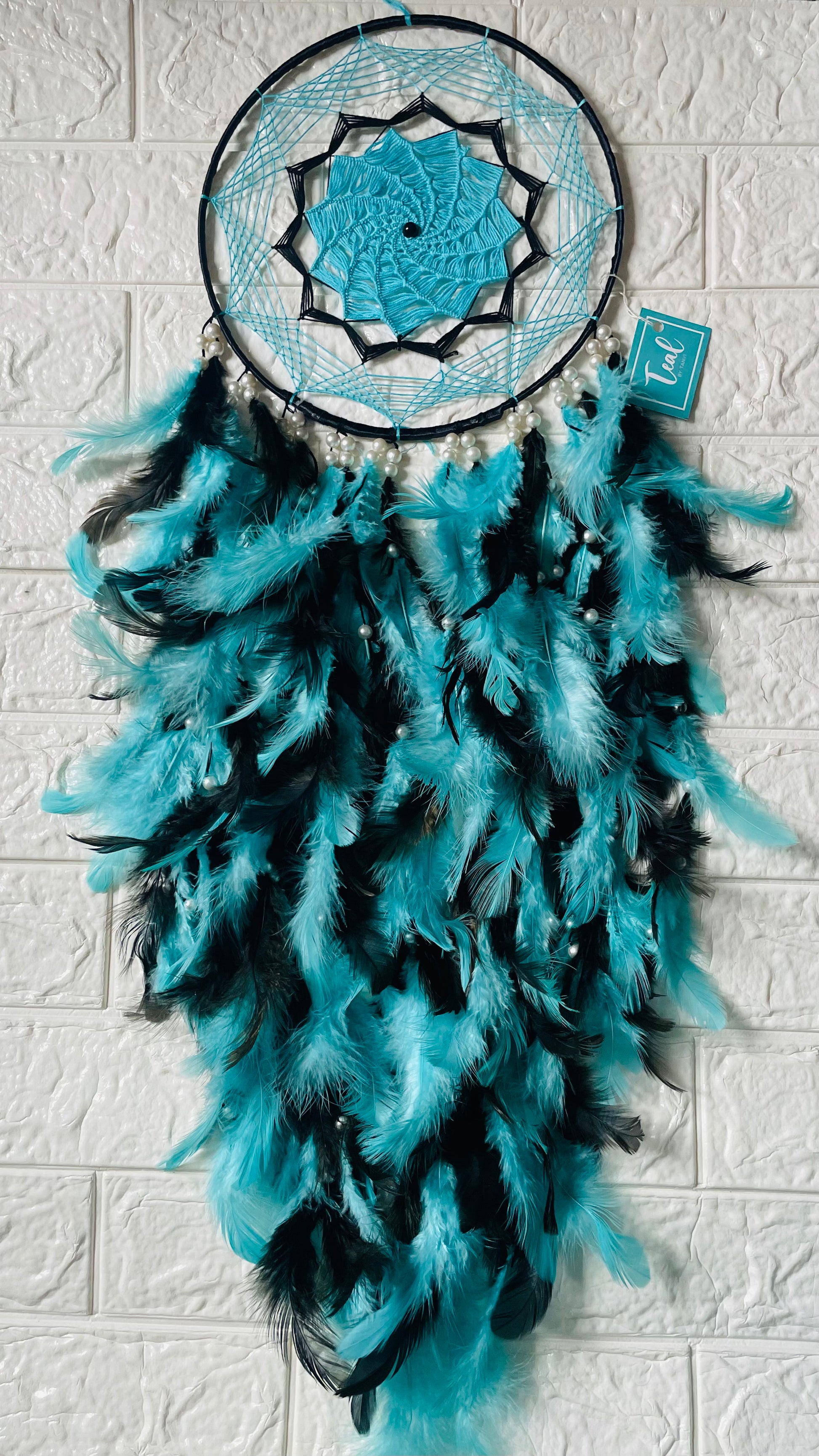 Sea Green and Black Wall Hanging Dreamcatcher - Teal By Tanvi