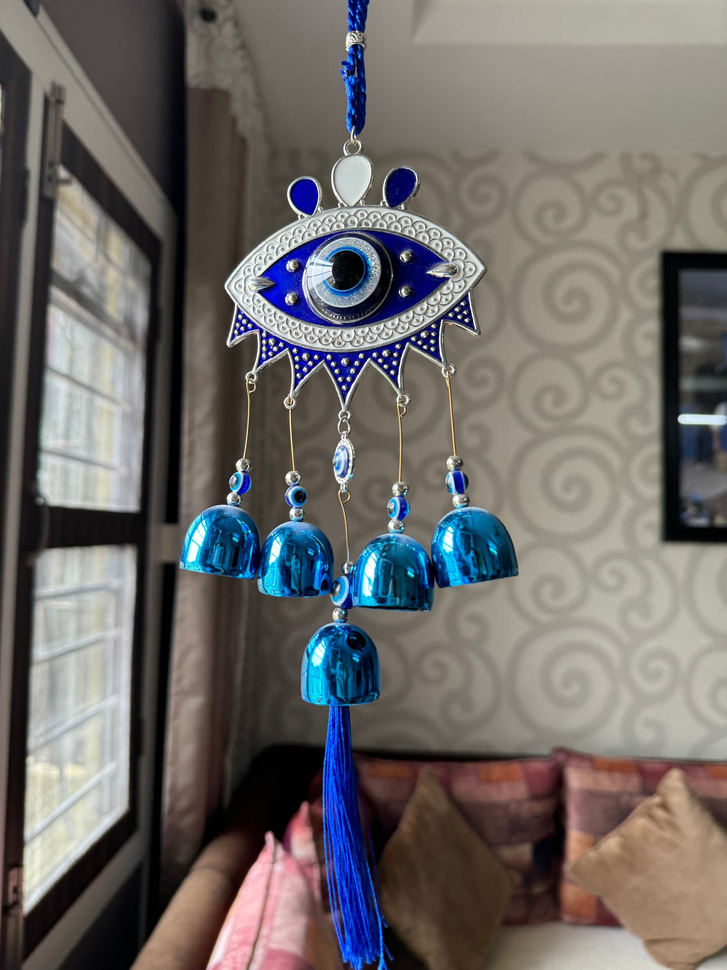 Turkish Evil Eye Windchime Blue Bells