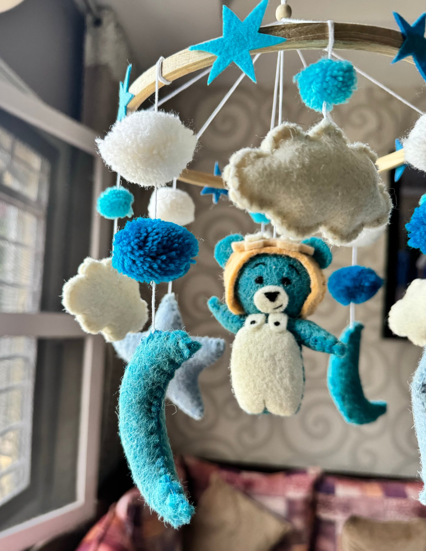 Felt Cot Mobile Hanging Moon & Stars - Baby/Kids Room Decor