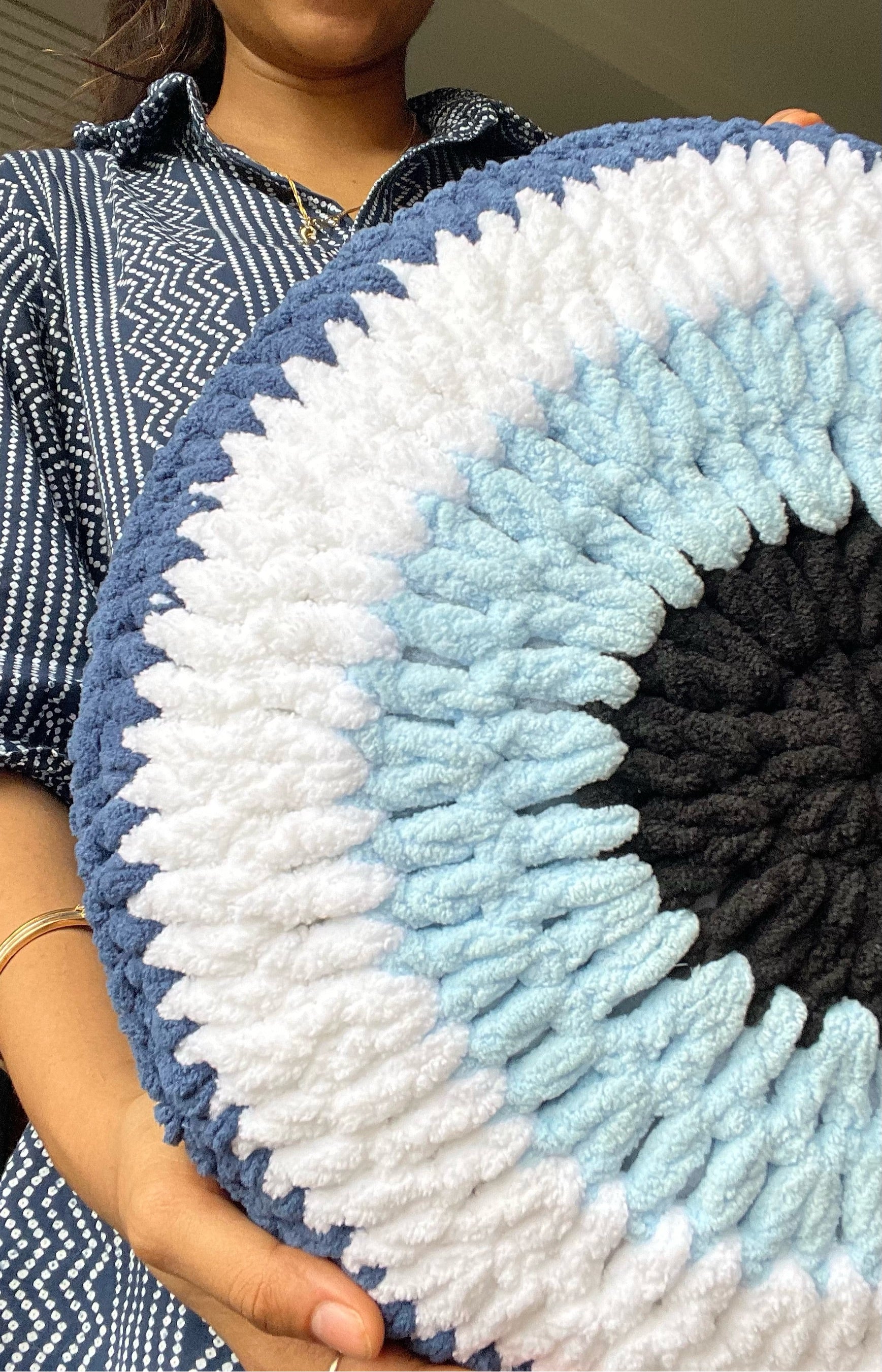 Evil Eye Crochet Cushion - Teal By Tanvi