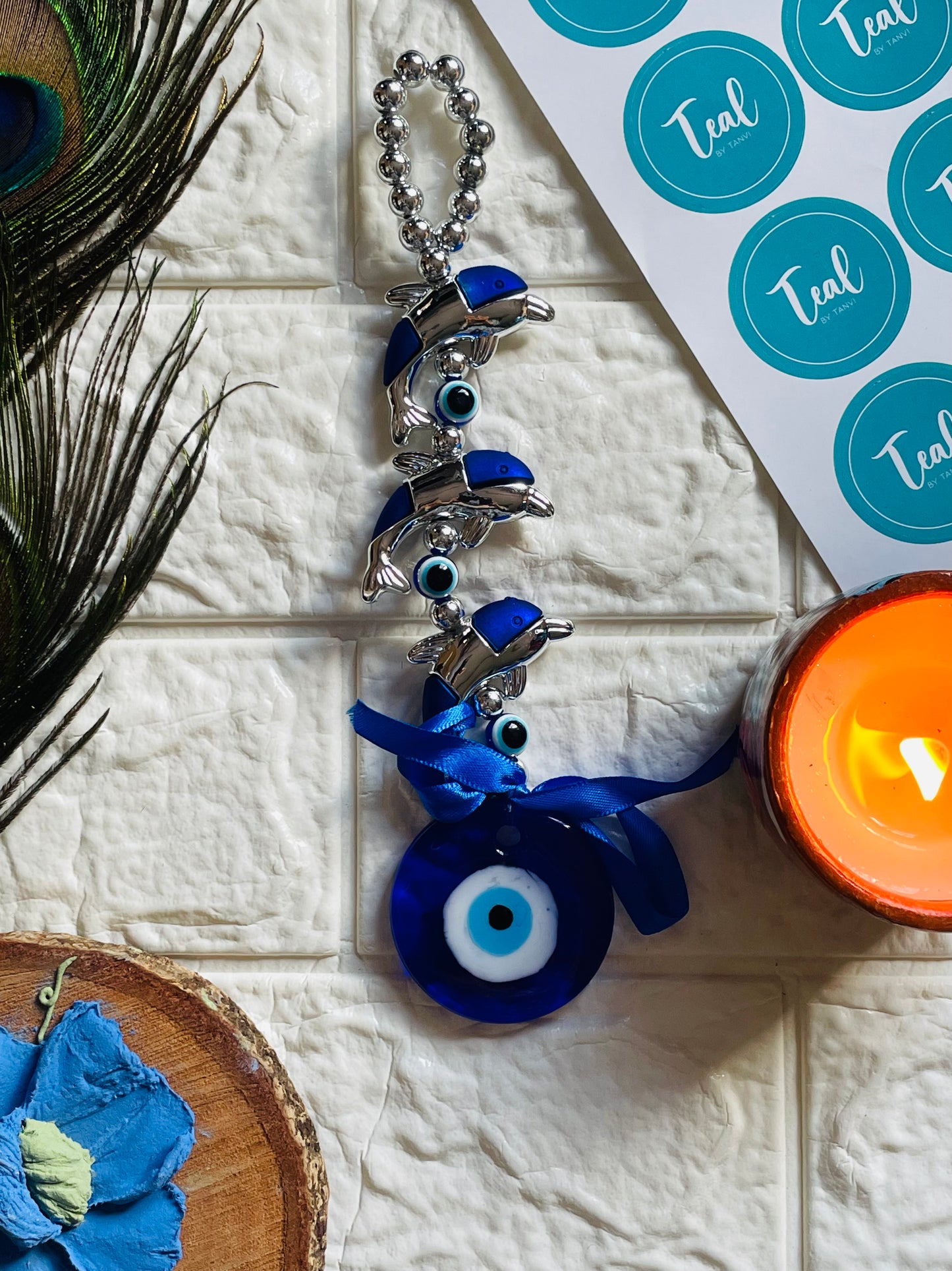 Turkish Evil Eye Dolphins Car Hanging - Teal By Tanvi