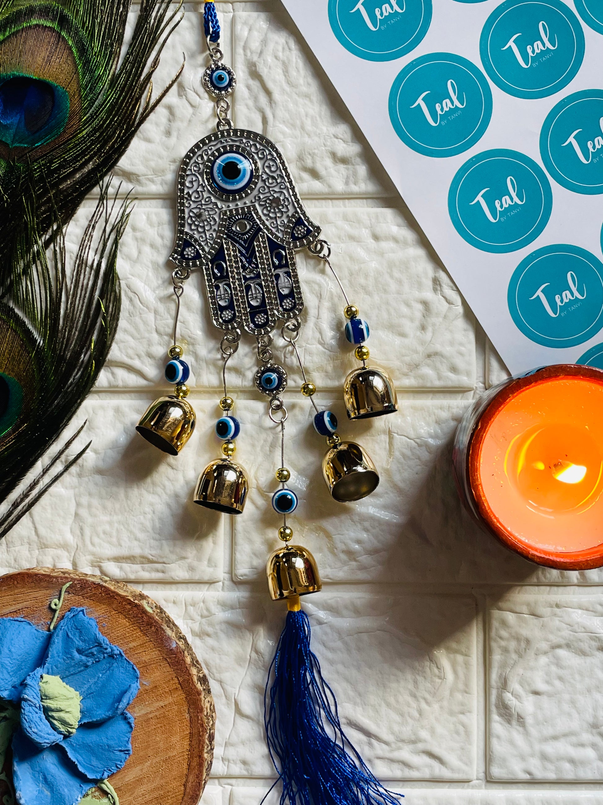 Turkish Evil Eye Hamsa Windchime - Teal By Tanvi