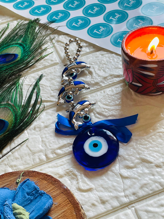 Turkish Evil Eye Dolphins Car Hanging - Teal By Tanvi