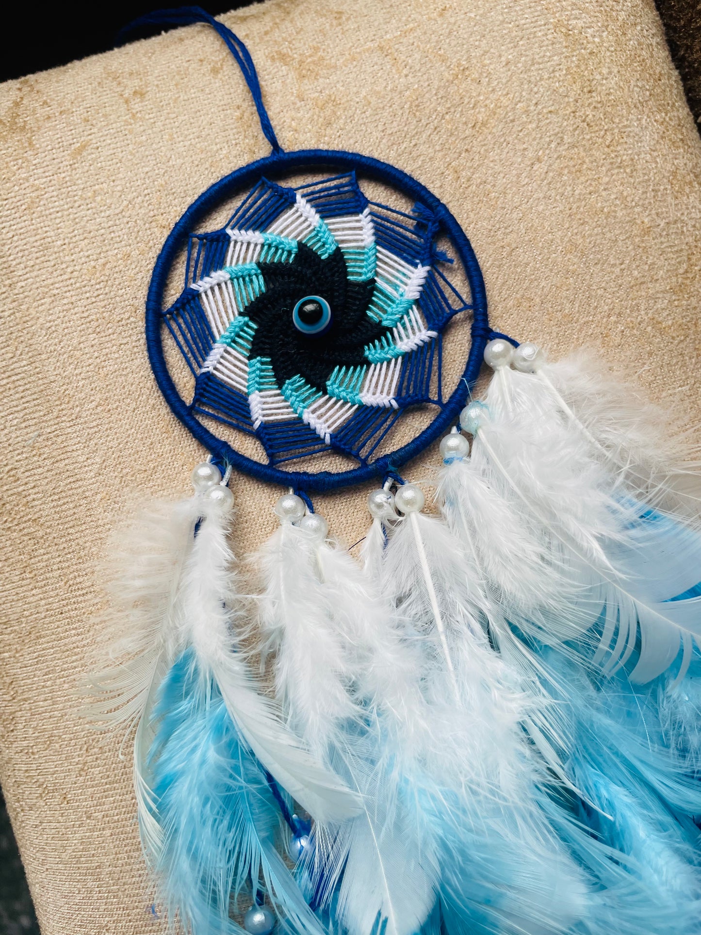 Mini Nazariya Evil Eye Car Dreamcatcher - Teal By Tanvi