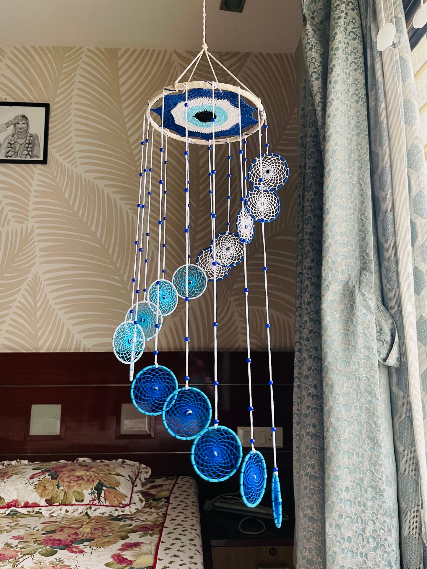 Evil Eye Waterfall Dreamcatcher - Teal By Tanvi