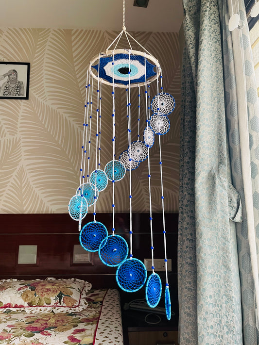 Evil Eye Waterfall Dreamcatcher - Teal By Tanvi