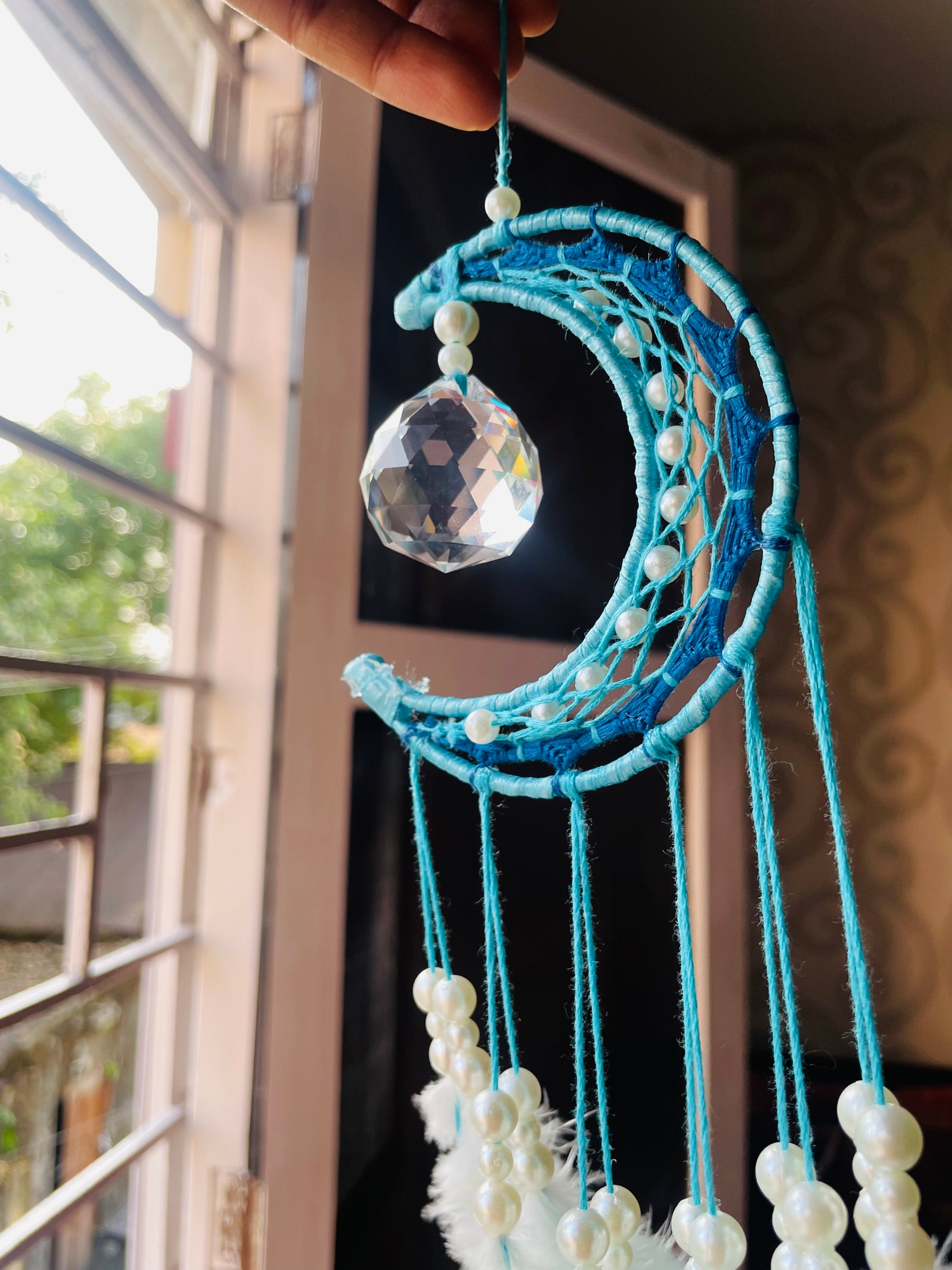 Shades of Sea Green Mooncatcher Medium - Desk Decor/Wall Hanging - Teal By Tanvi