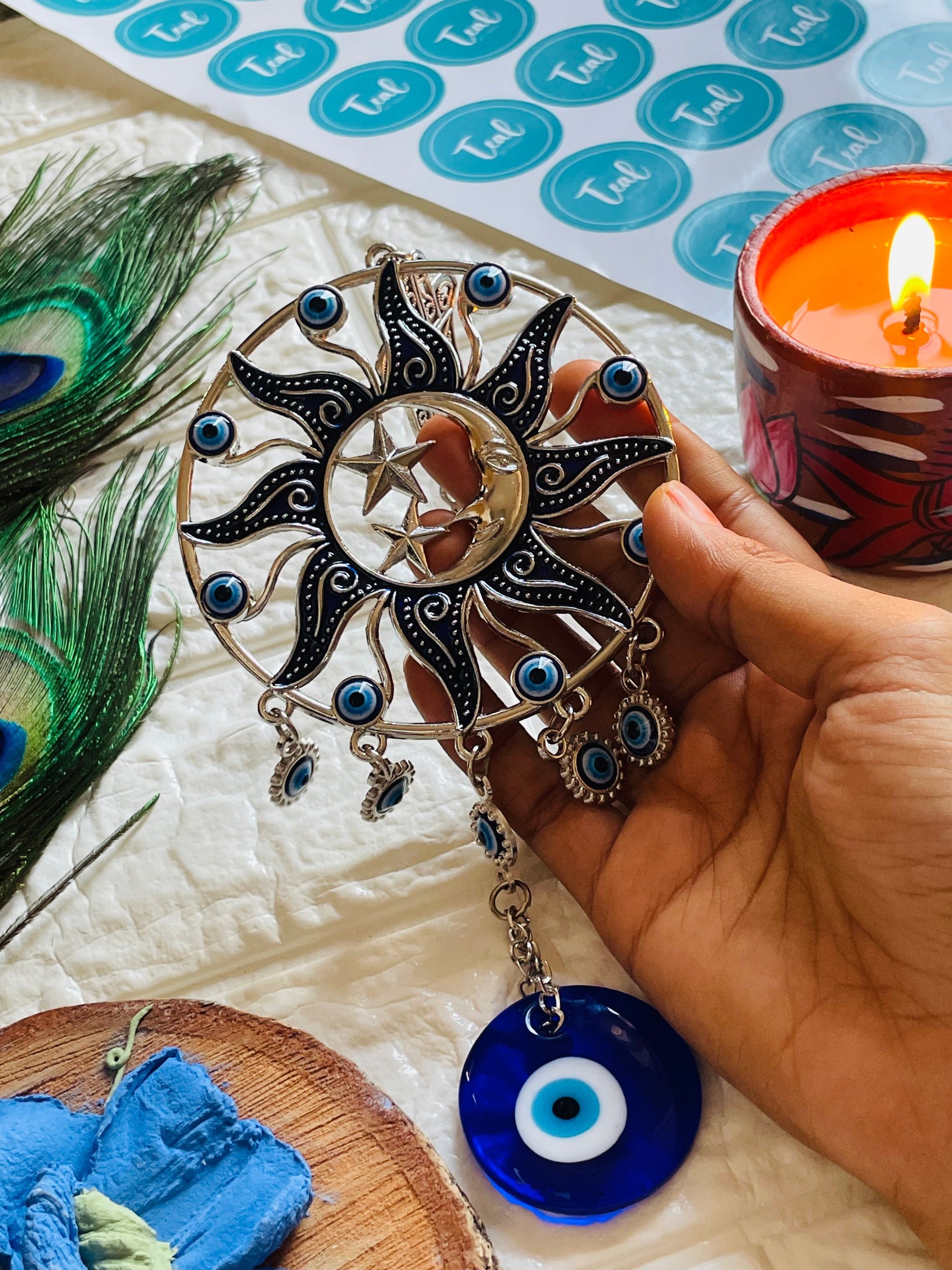 Turkish Evil Eye Chakra Wall Hanging - Teal By Tanvi