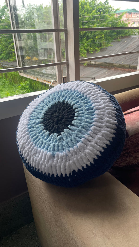 Evil Eye Crochet Cushion - Teal By Tanvi