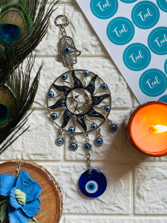 Turkish Evil Eye Chakra Wall Hanging - Teal By Tanvi