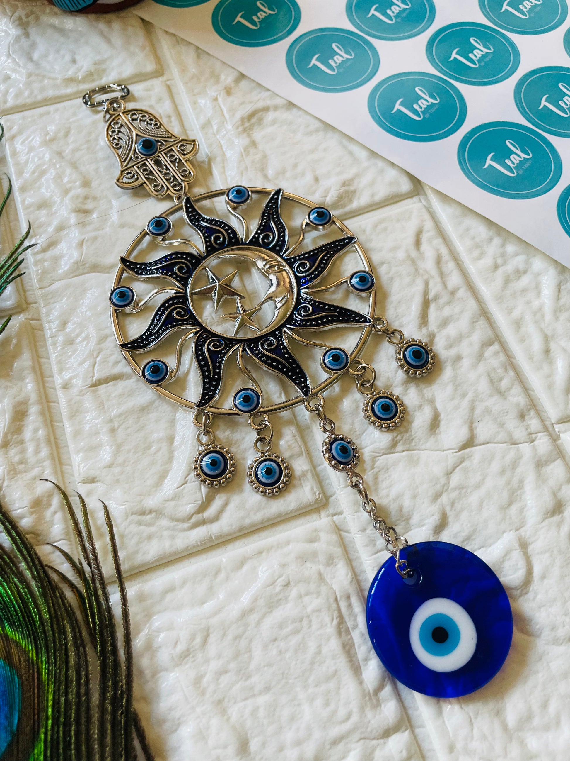 Turkish Evil Eye Chakra Wall Hanging - Teal By Tanvi