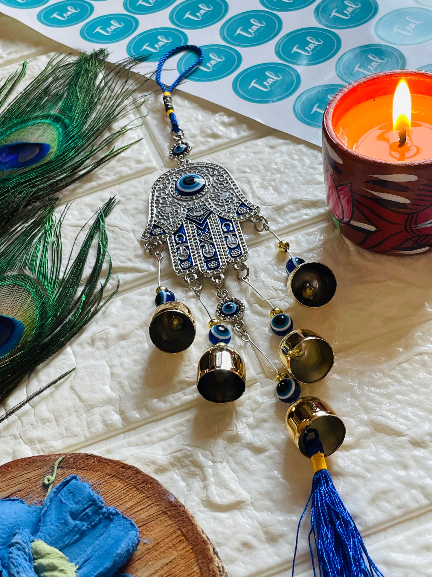 Turkish Evil Eye Hamsa Windchime - Teal By Tanvi