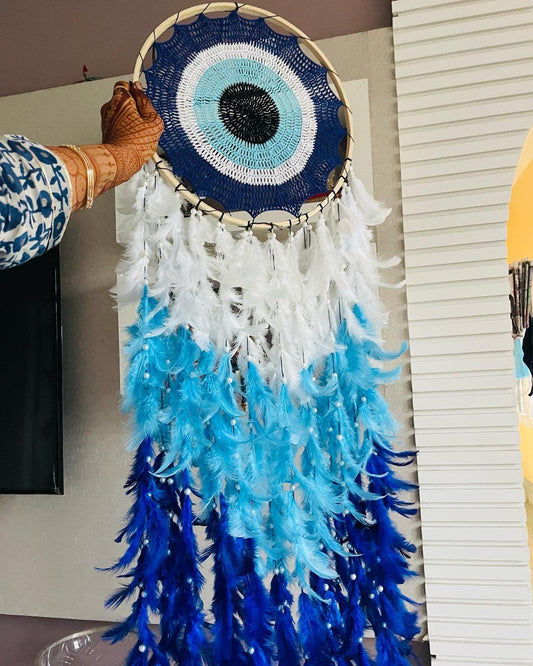 Giant Evil Eye Crochet Dreamcatcher - Teal By Tanvi