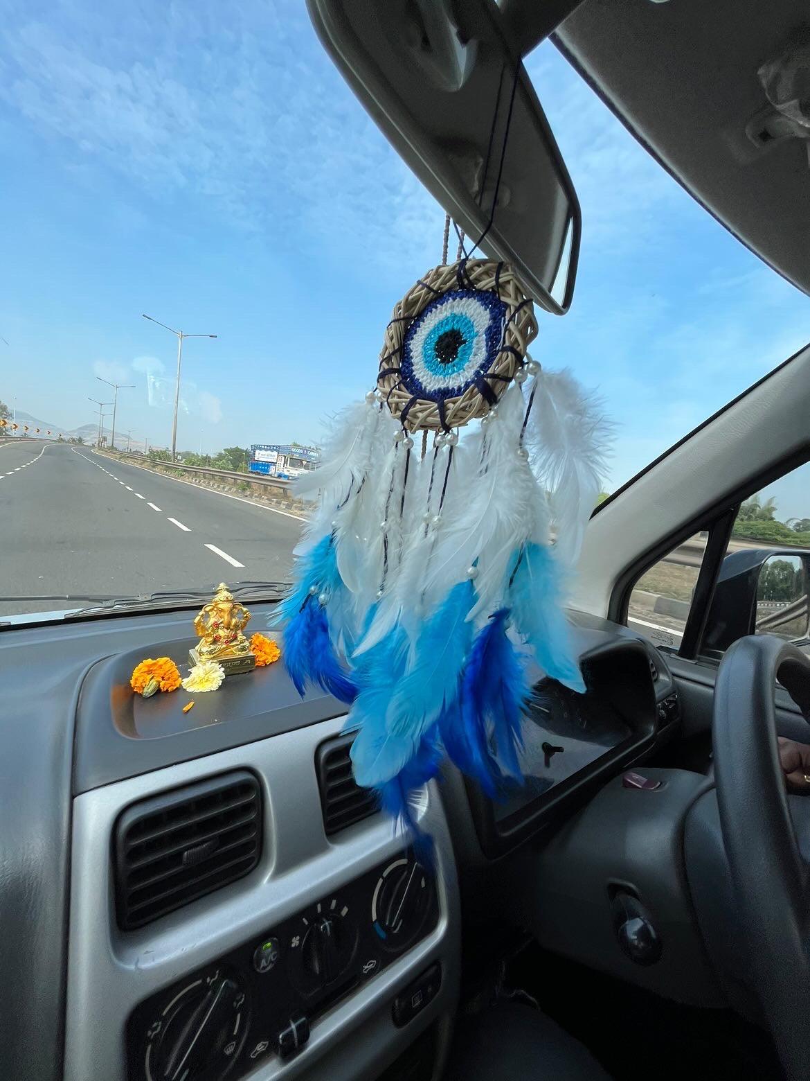 Evil Eye Crochet Car Hanging Dreamcatcher - Teal By Tanvi