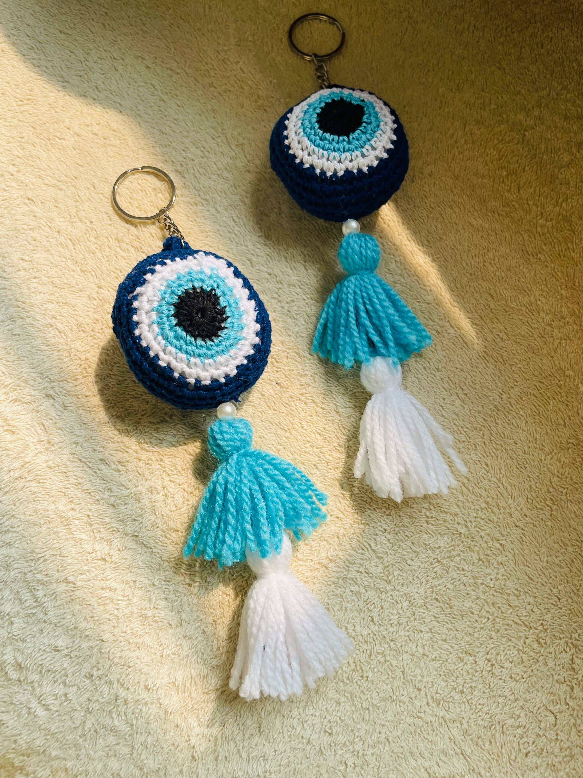 Evil Eye Crochet Ball Keychain - Teal By Tanvi