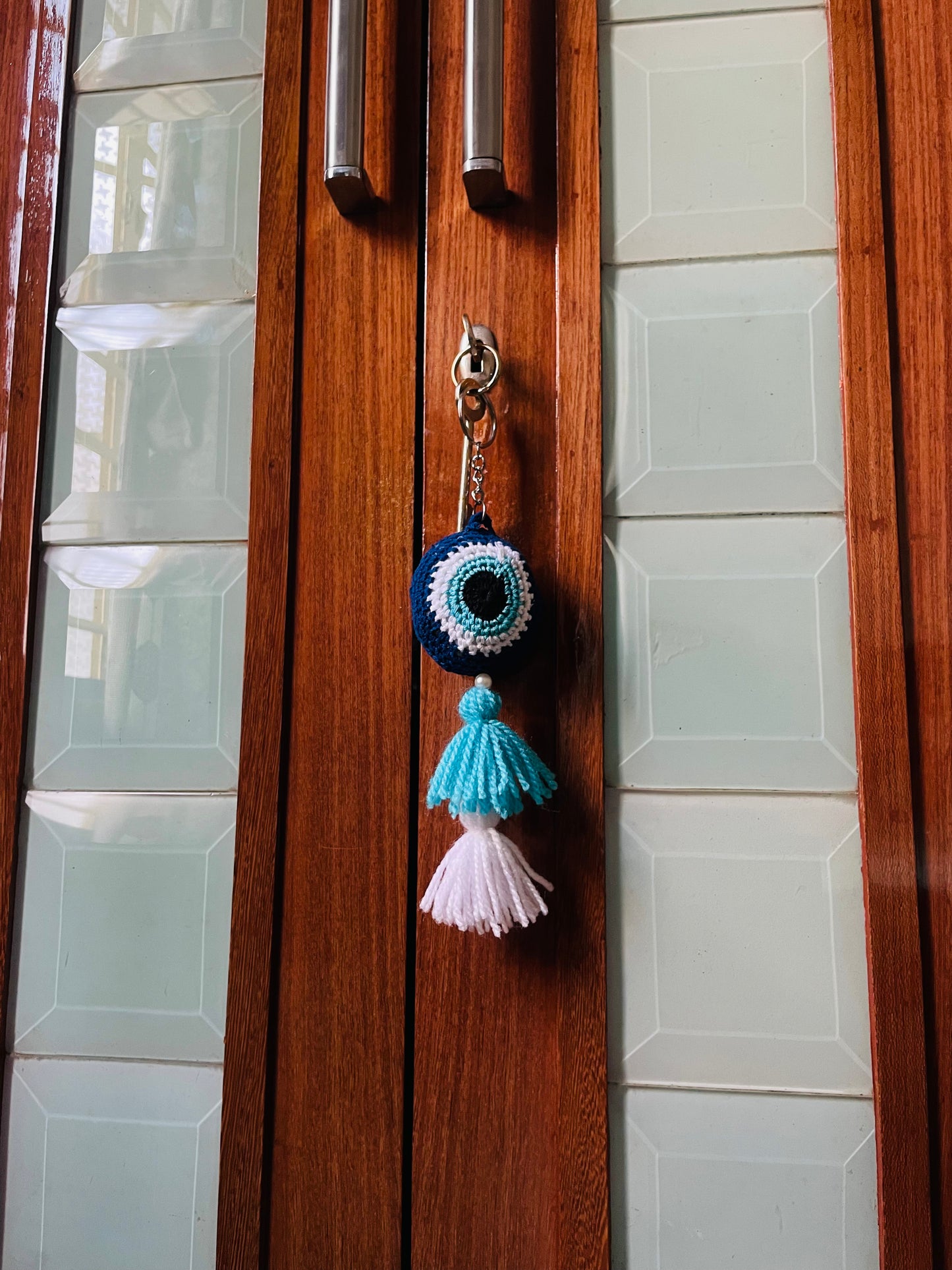 Evil Eye Crochet Ball Keychain - Teal By Tanvi