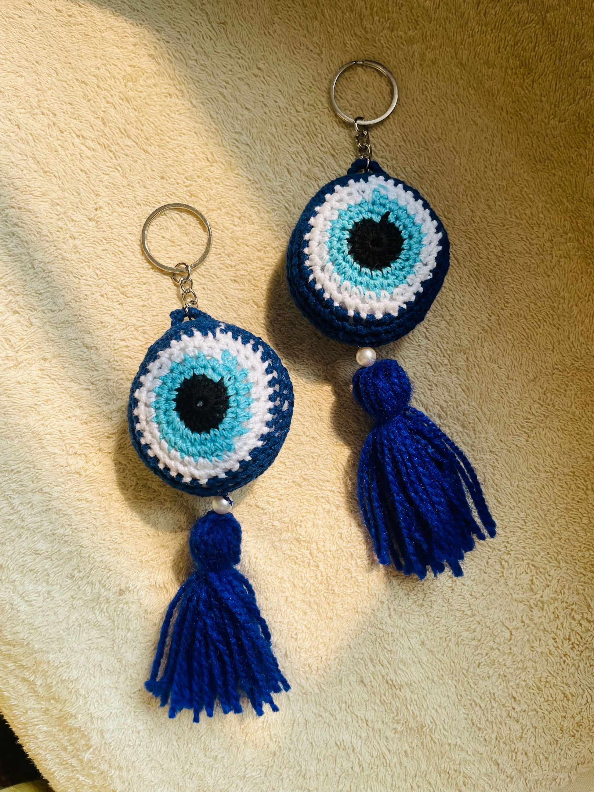 Evil Eye Crochet Ball Keychain - Teal By Tanvi