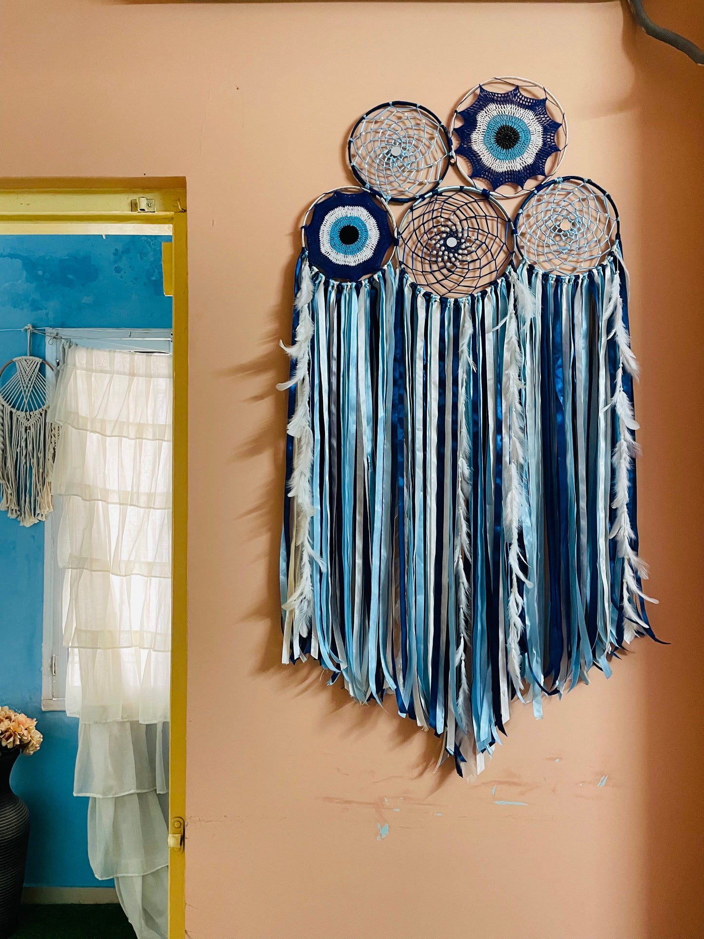 Evil Eye Cluster Dreamcatcher - Teal By Tanvi