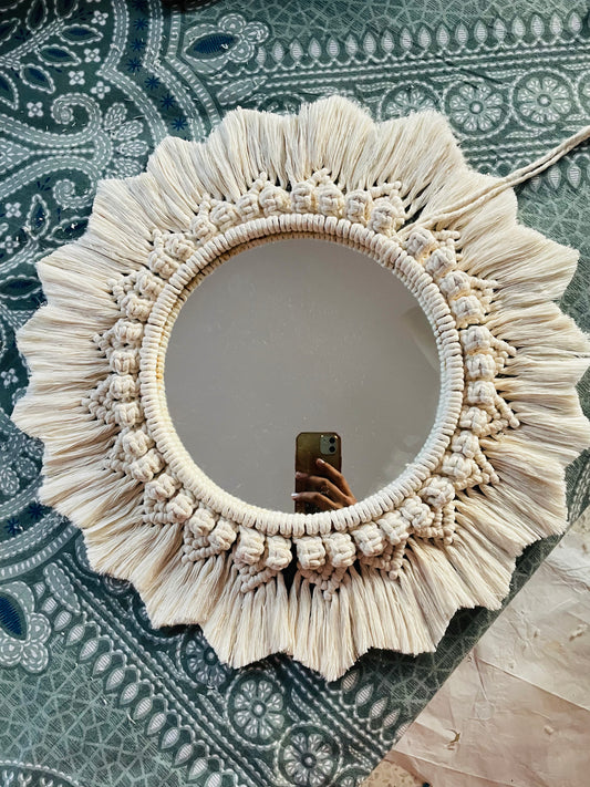 Macrame Mirror - Off White - Teal By Tanvi