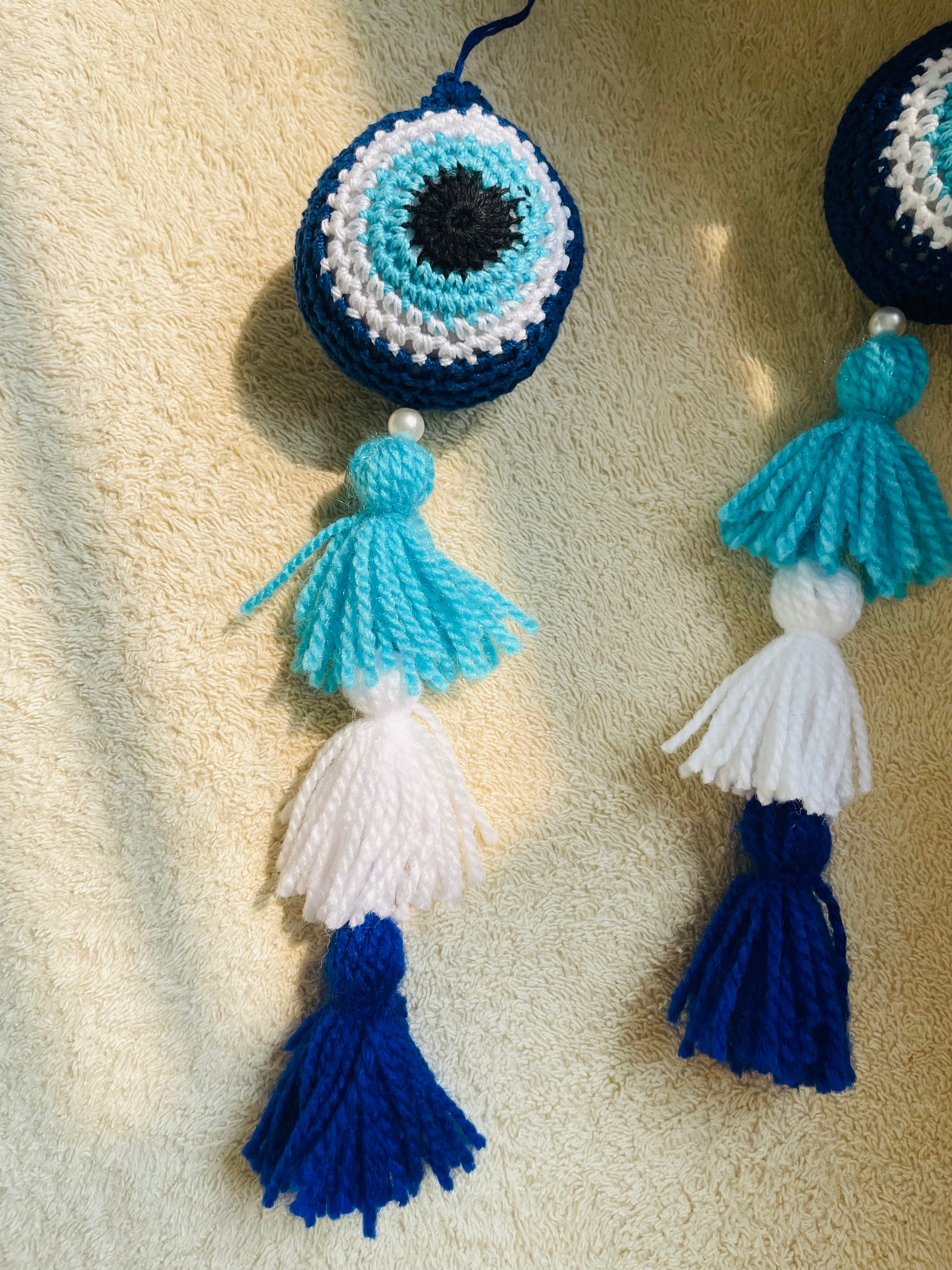 Evil Eye Crochet Ball Keychain/Wall Hanging - Teal By Tanvi